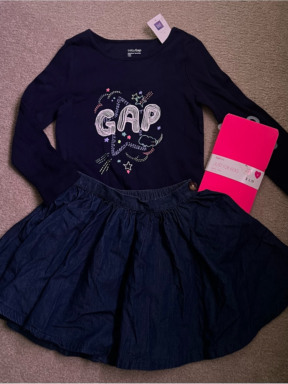 NWT Girls 4 GAP Navy Graphic Tee Skirt Tights Outfit